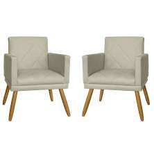 Combo 02 Poltrona Decorativa Pés Palito Nina Estilo Matelassê Bege - DS Estofados