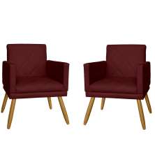 Combo 02 Poltrona Decorativa Pés Palito Nina Estilo Matelassê Bordô - DS Estofados
