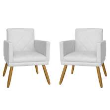 Combo 02 Poltrona Decorativa Pés Palito Nina Estilo Matelassê Branco - DS Estofados