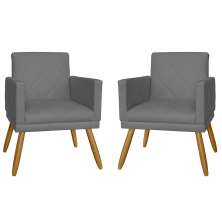 Combo 02 Poltrona Decorativa Pés Palito Nina Estilo Matelassê Cinza - DS Estofados