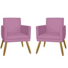 Combo 02 Poltrona Decorativa Pés Palito Nina Estilo Matelassê Rosa - DS Estofados