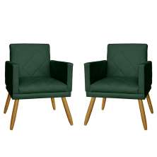 Combo 02 Poltrona Decorativa Pés Palito Nina Estilo Matelassê Verde - DS Estofados