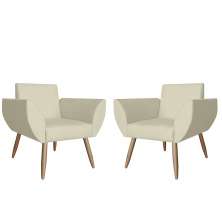 Combo 02 Poltronas Decorativa Flora Pés Palito Suede Bege - DS Estofados