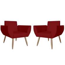 Combo 02 Poltronas Decorativa Flora Pés Palito Suede Bordô - DS Estofados