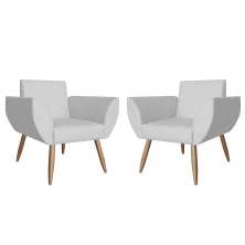 Combo 02 Poltronas Decorativa Flora Pés Palito Suede Branco - DS Estofados