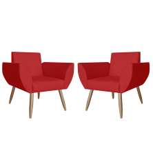 Combo 02 Poltronas Decorativa Flora Pés Palito Suede Vermelho - DS Estofados
