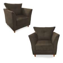 Combo 02 Poltronas Decorativa Isis Pés de Madeira Suede Marrom - DS Estofados
