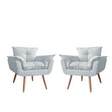 Combo 02 Poltronas Decorativa Opalla Pés Palito Suede Branco - DS Estofados