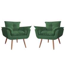 Combo 02 Poltronas Decorativa Opalla Pés Palito Suede Verde - DS Estofados