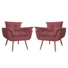 Combo 02 Poltronas Decorativa Opalla Pés Palito Suede Vermelho - DS Estofados