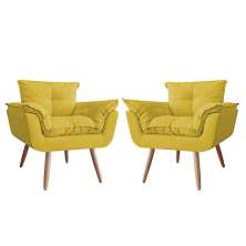 Combo 02 Poltronas Decorativa Opalla Suede Amarelo - DS Estofados