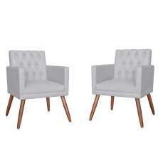 Combo 02 Poltronas Decorativa Pés Palito Nina Encosto Estilo Capitonê Branco - DS Estofados