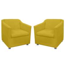 Combo 02 Poltronas Decorativa Tilla Pés Cromados Suede Amarelo - DS Estofados