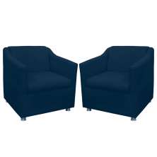 Combo 02 Poltronas Decorativa Tilla Pés Cromados Suede Azul Marinho - DS Estofados