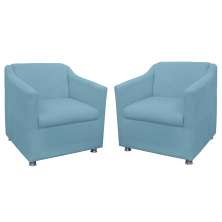 Combo 02 Poltronas Decorativa Tilla Pés Cromados Suede Azul Turquesa - DS Estofados