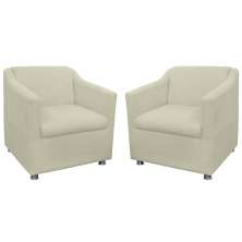 Combo 02 Poltronas Decorativa Tilla Pés Cromados Suede Bege - DS Estofados
