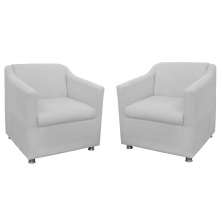 Combo 02 Poltronas Decorativa Tilla Pés Cromados Suede Branco - DS Estofados