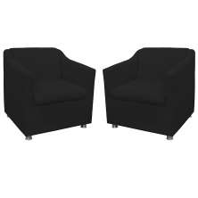 Combo 02 Poltronas Decorativa Tilla Pés Cromados Suede Preto - DS Estofados