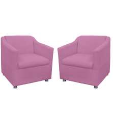 Combo 02 Poltronas Decorativa Tilla Pés Cromados Suede Rosa - DS Estofados