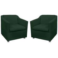 Combo 02 Poltronas Decorativa Tilla Pés Cromados Suede Verde - DS Estofados
