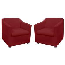 Combo 02 Poltronas Decorativa Tilla Pés Cromados Suede Vermelho - DS Estofados