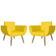 Combo 02 Poltronas Decorativas Flora Pés Palito Suede Amarelo - DS Estofados