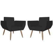 Combo 02 Poltronas Decorativas Flora Pés Palito Suede Preto - DS Estofados
