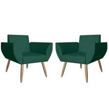 Combo 02 Poltronas Decorativas Flora Pés Palito Suede Verde - DS Estofados