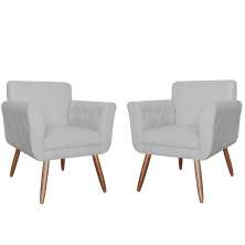 Combo 02 Poltronas Decorativas Isabela em Tressê Pés Palito Suede Branco - DS Estofados