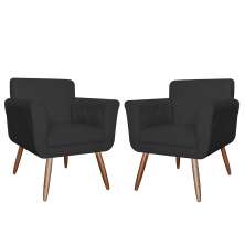 Combo 02 Poltronas Decorativas Isabela em Tressê Pés Palito Suede Preto - DS Estofados
