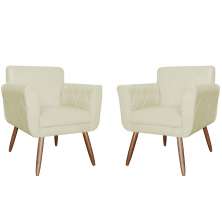 Combo 02 Poltronas Decorativas Isabela em Tressê Suede Bege - DS Estofados