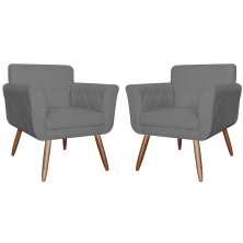 Combo 02 Poltronas Decorativas Isabela em Tressê Suede Cinza - DS Estofados
