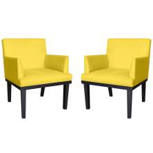 Combo 02 Poltronas Vitória Sala e Recepção Com Base de Madeira Suede Amarelo - DS Estofados