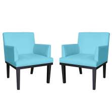 Combo 02 Poltronas Vitória Sala e Recepção Com Base de Madeira Suede Azul Turquesa - DS Estofados