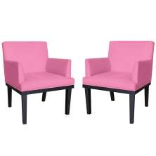 Combo 02 Poltronas Vitória Sala e Recepção Com Base de Madeira Suede Rosa - DS Estofados