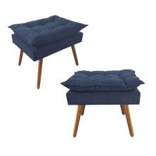 Combo 02 Puffs Decorativos Opalla Pés Palito Suede Azul Marinho - DS Estofados