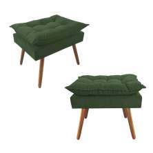 Combo 02 Puffs Decorativos Opalla Pés Palito Suede Verde - DS Estofados