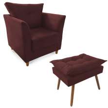 Combo Poltrona Decorativa Isis Mais Puff Opalla Suede Bordô - DS Estofados