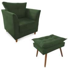 Combo Poltrona Decorativa Isis Mais Puff Opalla Suede Verde - DS Estofados