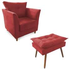 Combo Poltrona Decorativa Isis Mais Puff Opalla Suede Vermelho - DS Estofados