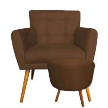 Combo Poltrona Decorativa Onix Mais Puff Redondo Suede Marrom - DS Estofados