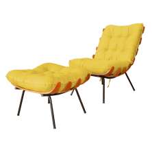 Combo Poltrona Decorativa mais Puff Costela Suede Amarelo