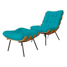 Combo Poltrona Decorativa mais Puff Costela Suede Azul Turquesa - DS Estofados