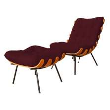 Combo Poltrona Decorativa mais Puff Costela Suede Bordô