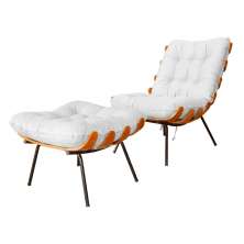Combo Poltrona Decorativa mais Puff Costela Suede Branco - DS Estofados
