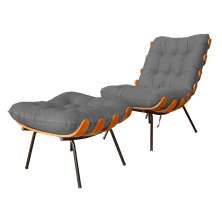 Combo Poltrona Decorativa mais Puff Costela Suede Cinza - DS Estofados