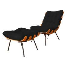 Combo Poltrona Decorativa mais Puff Costela Suede Preto - DS Estofados