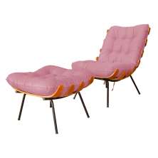 Combo Poltrona Decorativa mais Puff Costela Suede Rosa