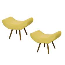 Conjunto 02 Puffs Banqueta Emília Em Suede Liso Amarelo - DS Móveis