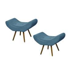 Conjunto 02 Puffs Banqueta Emília Em Suede Liso Azul Royal - DS Móveis